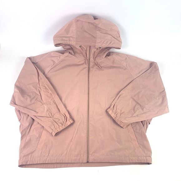 Uniqlo Windbreaker Jacket Sz XL Full Zip Dusty Rose Pink Hooded Vented Pockets - Picture 1 of 16